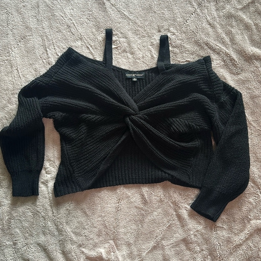 Off the shoulder twist front crop top sweater